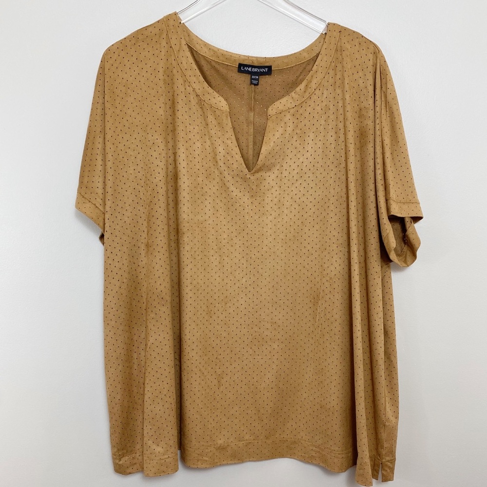 LANE BRYANT | Suede Pinhole Tan Crewneck Shirt